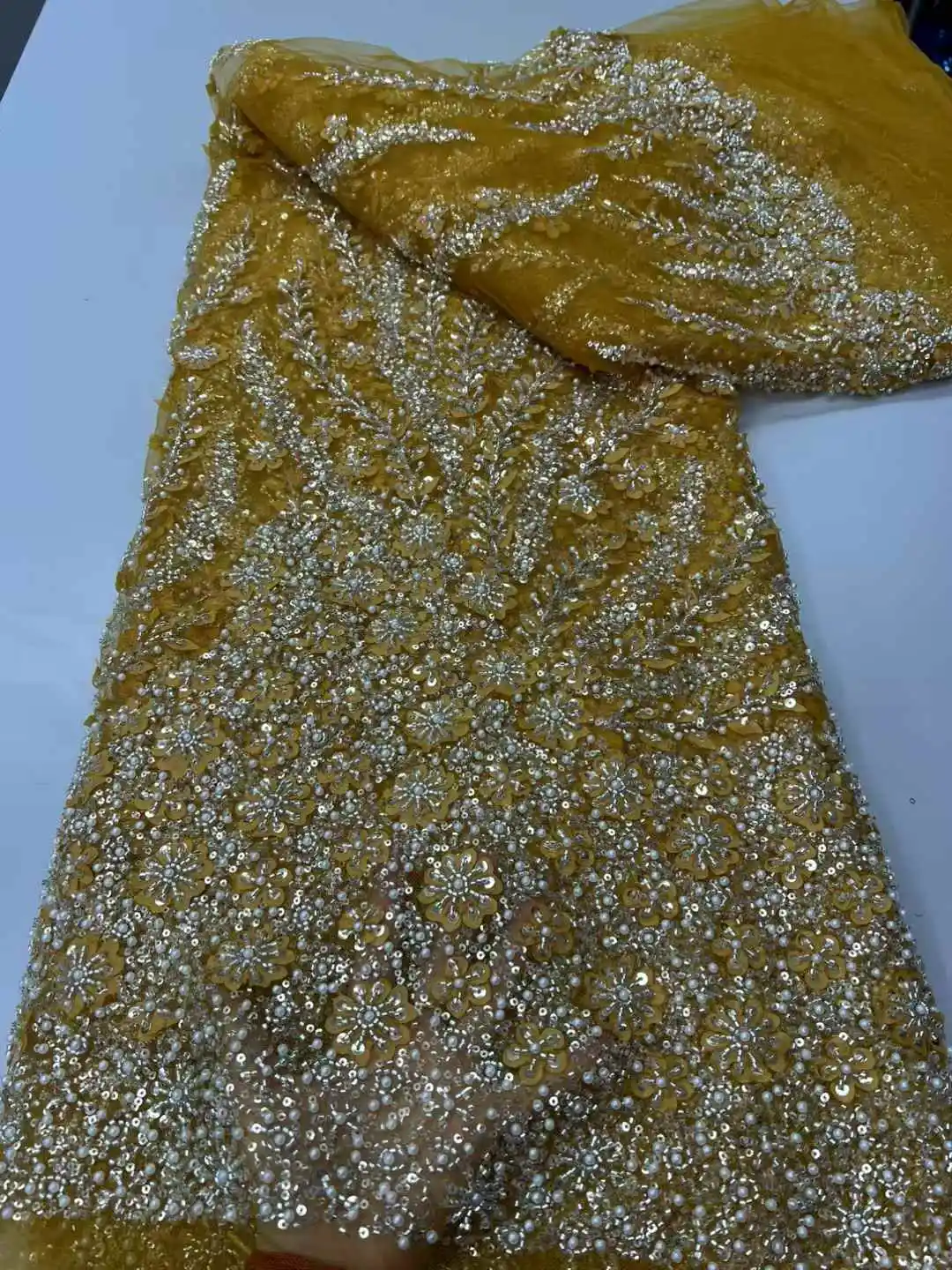Beads Lace African Handmade beads Sequins Fabric 5 Yards For Evening Party Dres lace fabric lace sewing accessories lace sewing supplies lace accessories lace garment accessories
