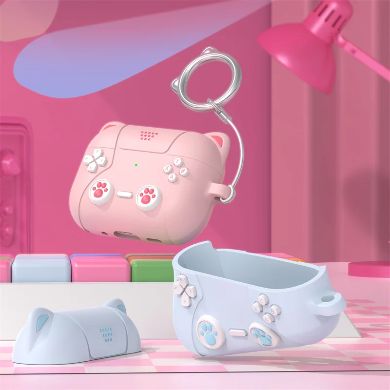 Cute 3D Cat Game Console Silicone Earphone Case with Hooks