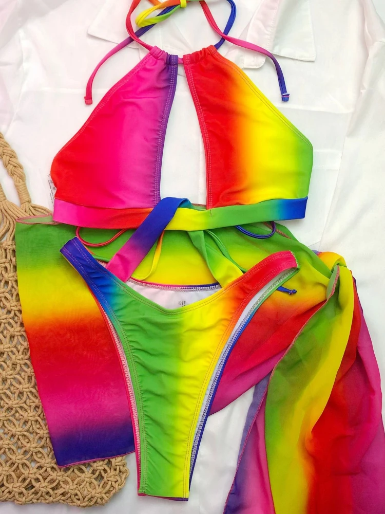 2023 New Dresses Women Hepburn Style High-waisted Bikini Set Sexy One-piece Swimsuit Chiffon Shawl Beach Plus Size Swimwear