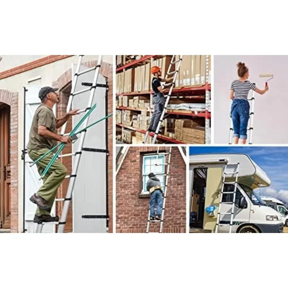 Folding Ladder 6.2M 20.3ft Aluminum Telescoping Ladder DIY Heavy Duty Extension Ladder with Roof Hook Kit Loft Folding Portable Max