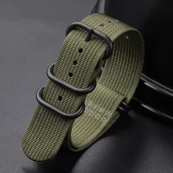 Nylon Braided Universal Smart Watch Strap - Woven Canvas Sport Bracelet with 5 - Ring Buckle - 22mm (Green - Black)