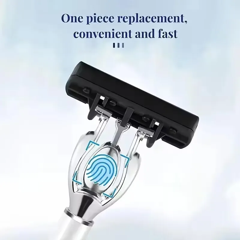 Men's 6-Blade Manual Razor with Non-Slip Handle Multiple Replacement Blades for Trimming Beards Mustaches