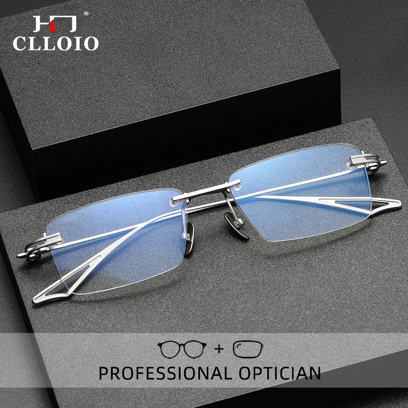 CLLOIO Luxury Pure Titanium Rimless Reading Glasses Men Ultralight - Main Image