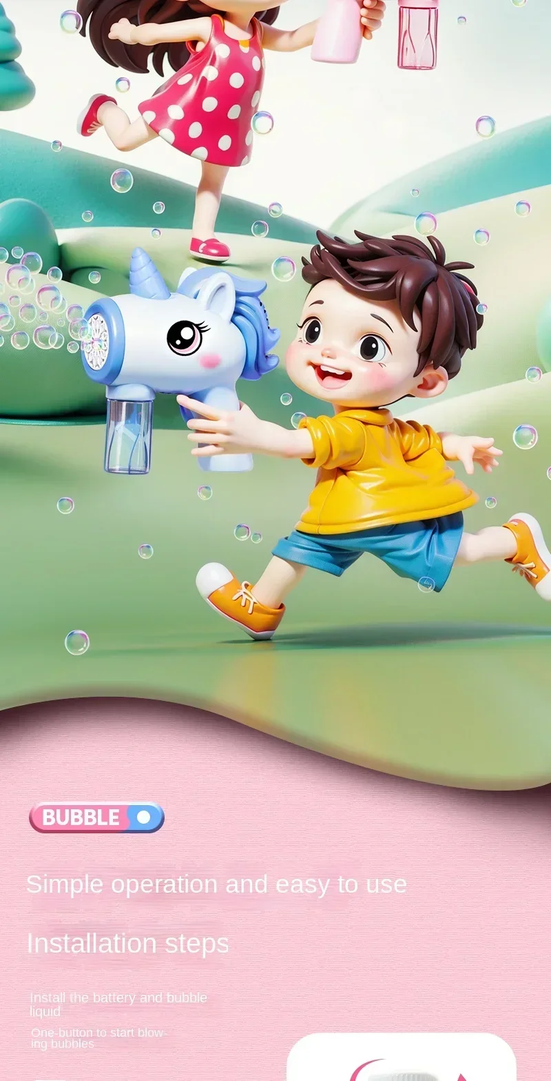 Automatic Unicorn Bubble Machine Soap Blower Outdoor Bubble Gun_voghion.com
