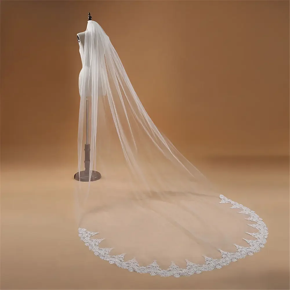 

Voile Mariage 3 M One Layer Lace Edge White Ivory Cathedral Wedding Veil Long Bridal Cheap Women Accessories Veu De Noiva