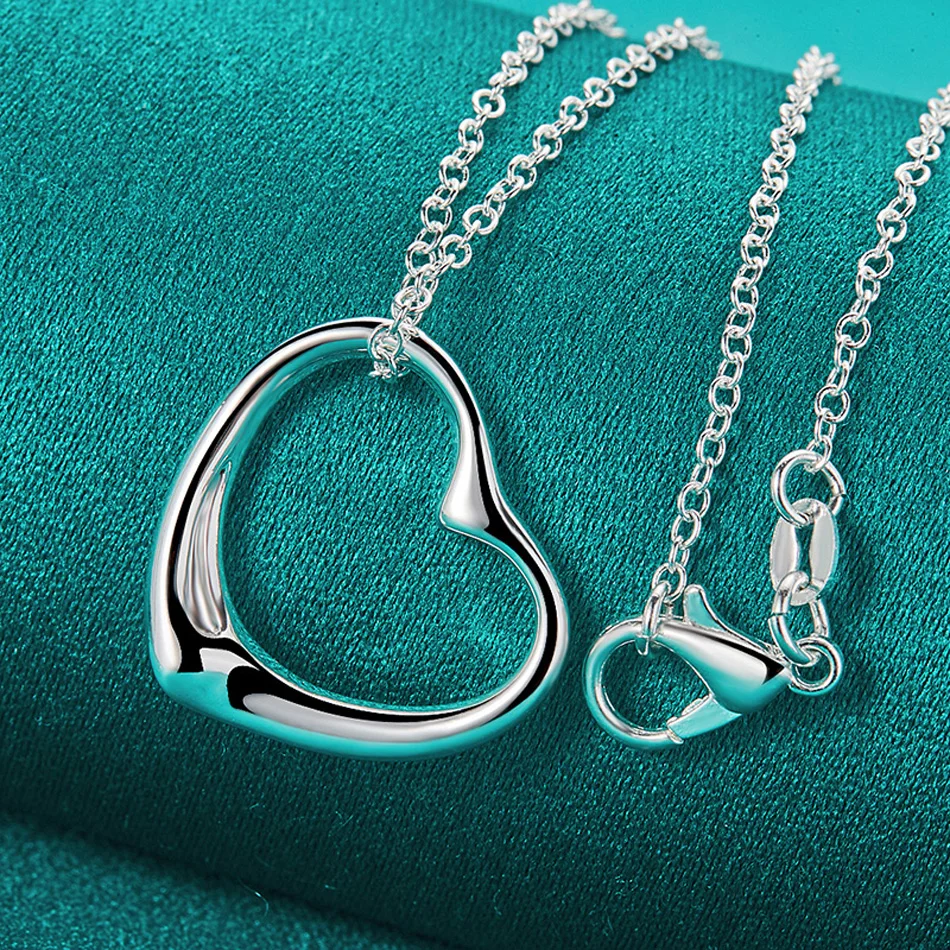 URMYLADY 925 Sterling Silver Love Heart Necklace Earrings Bangle Jewelry Sets For Women Wedding Party Fashion Charm Gift
