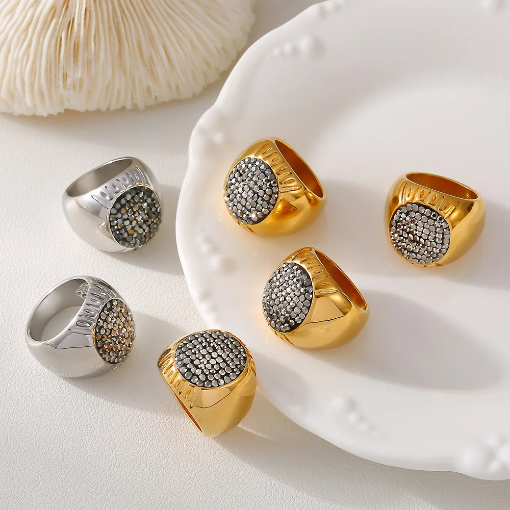 Strass lucidi di lusso Bellissimi anelli per le donne Anello in acciaio inossidabile impermeabile placcato oro Esagera il regalo dei gioielli con le dita - immagine 5