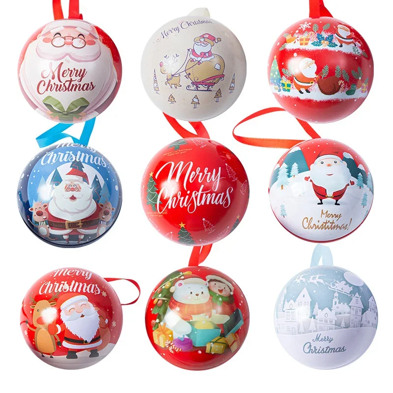 Round Ball Shaped Christmas Candy Box, Tin Ball Can Gift Packaging Box, Mini Box, Kids Gift, Tree Hanging Supplies