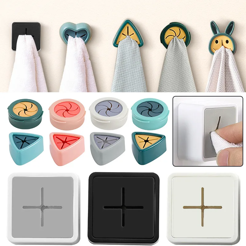 Towel Holder Free Punch Self Adhesive Rag Dishcloth Clip Towel Wall Hanger Hooks Kitchen Bathroom Rack Storage Organizer Towel Rack Towel Hooks Towel Holder