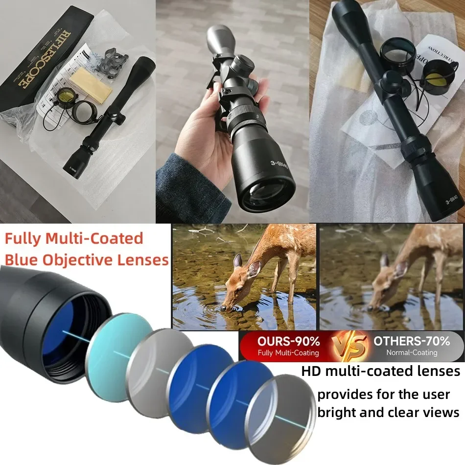 3-9x40 Hunting Riflescope rifle scope Optical Sight Second Focal Plane For Airsoft Air Guns Fit 11/20mm Rail