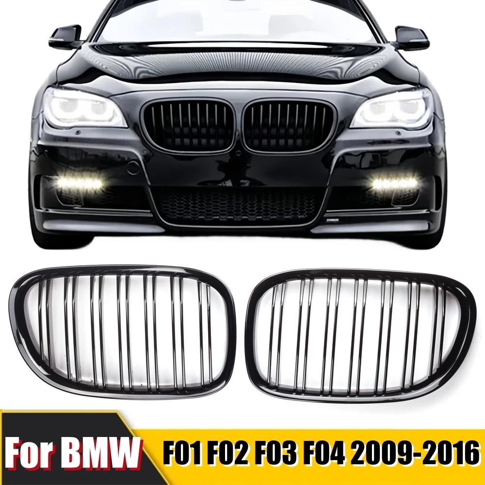 

A Pair Car Front Kidney Grille Grills Glossy Black For BMW F01 F02 F03 F04 740i 750i 7 Series 2009-2016 Auto Accessories