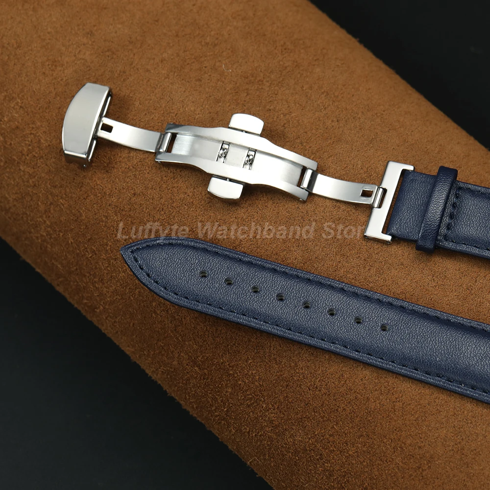 Elegant Women's Leather Watch Strap with Butterfly Buckle - Soft Fashion Wristband Replacement