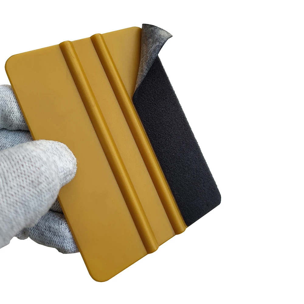 5PCS Gold Plastic vinyl squeegee window tinting squeegee automotive film tools Squeegee with Black Fabric Edge Bubble Clean Scraper Vinyl Wrap Tools A62F