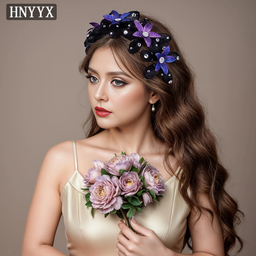 HNYYX Retro Flower Headband European Wedding Hair Accessories for Women Mesh Crystal Bridal Headpiece Jewelry Headwear A207