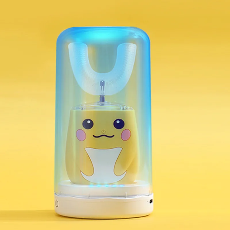 thumbnail image 1 of Cepillo de dientes eléctrico sónico de 360 grados con dibujos animados para niños, recargable, en forma de U, cepillo de dientes inteligente, blanqueador de dientes, luz azul, 1 of 5