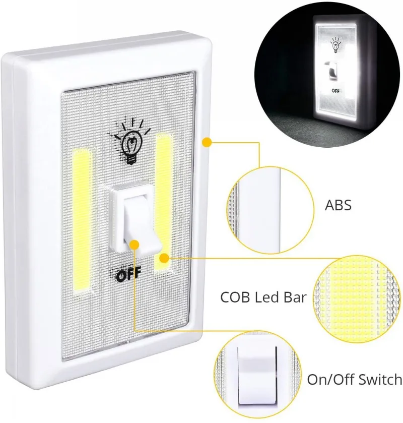 COB Simple magnetic Mini LED cordless light Switch Wall Night light Battery powered kitchen cabinet garage closet camp emergency night lights for adults