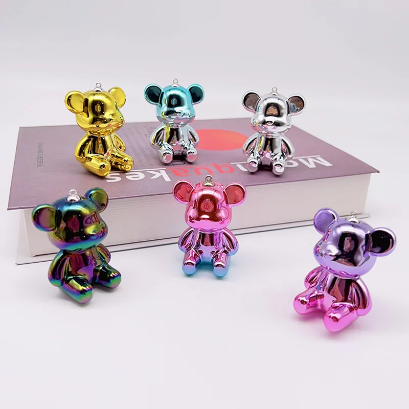 

Cute Sitting Pose Violent Bear Acrylic Electroplated Metal Car Keychain Bag DIY Pendant Jewelry Accessories