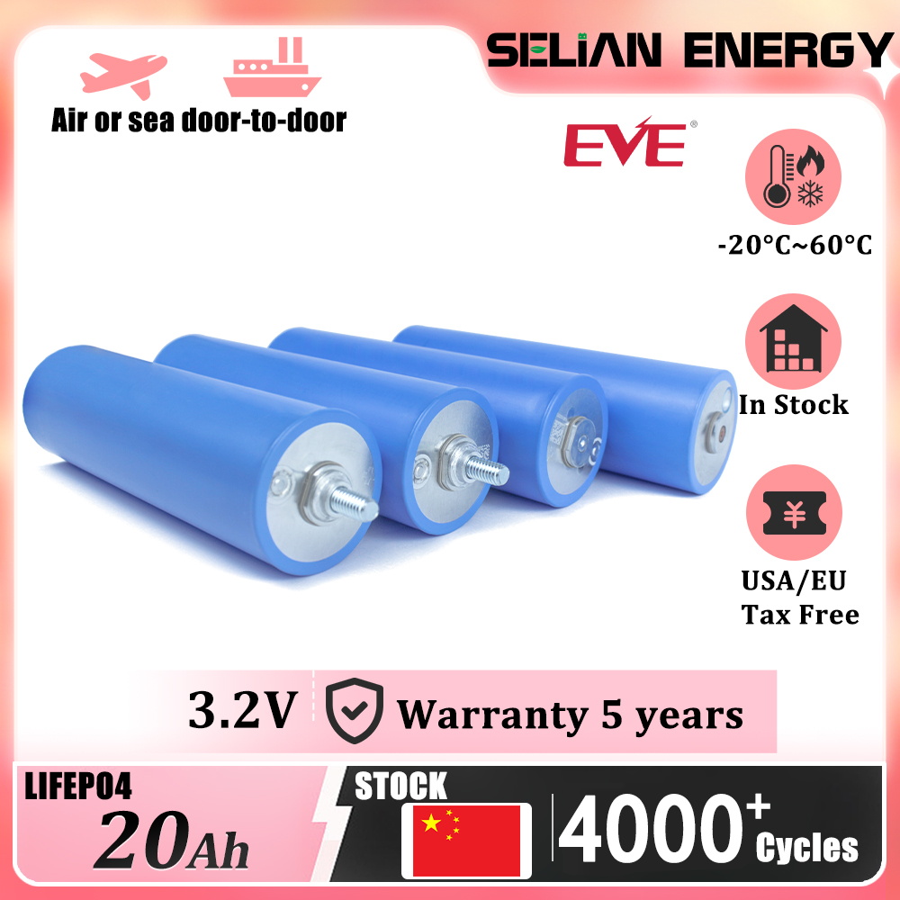 EVE C40 Lifepo4 3.2V 20Ah Cylindrical LiFePO4 Battery Cell 4000+ Long Cycle Life DIY 12V 24V 48V Solar Energy Storage battery