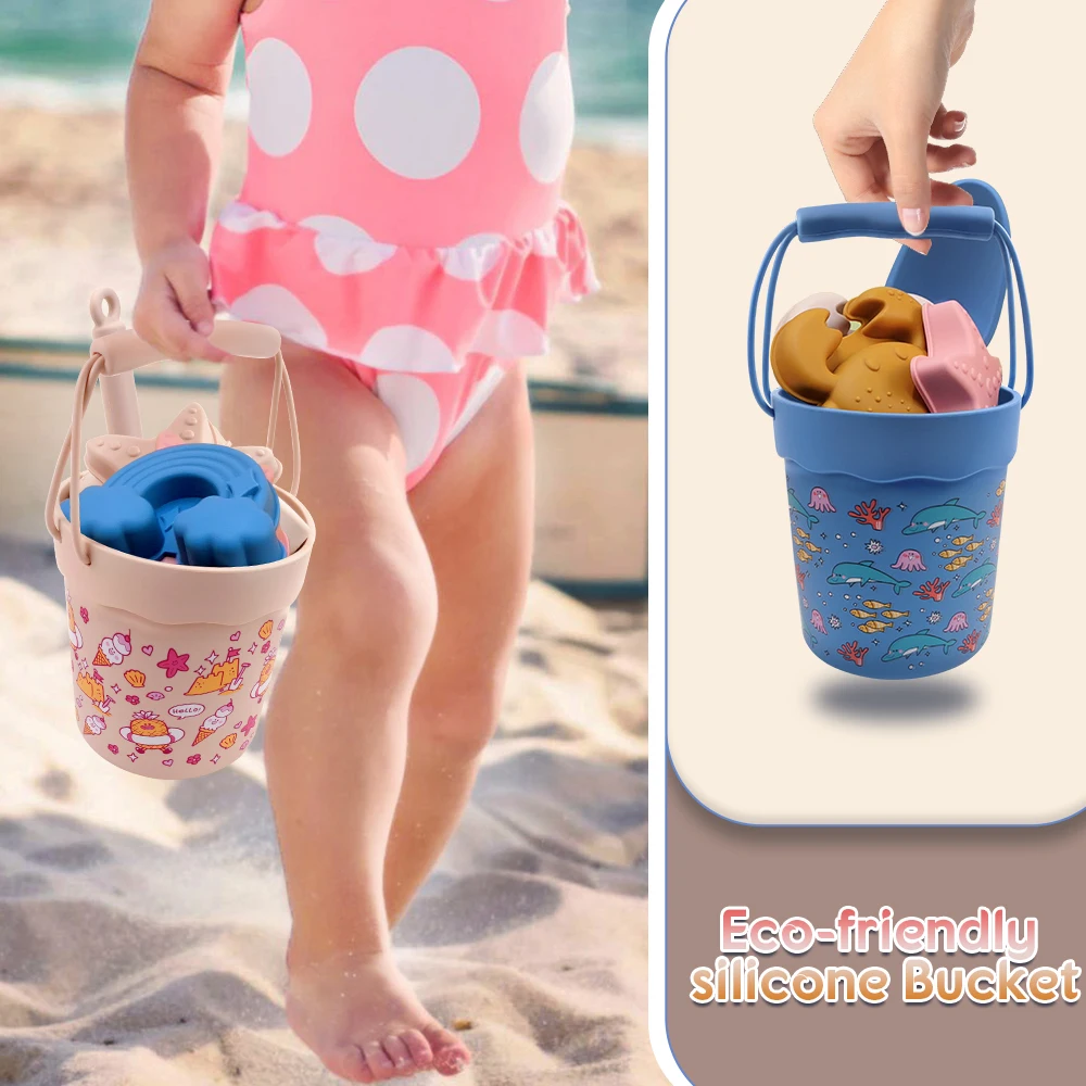 Set 6 giochi da spiaggia per bambini con secchiello e paletta_voghion.com