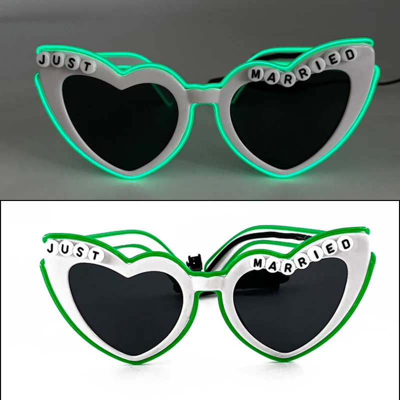 LED Herzförmige Sonnenbrille 'Just Married' Leuchtende Brille für Brautparty Hochzeitsdekorationen Geschenk für Frischvermählte – Detail 17
