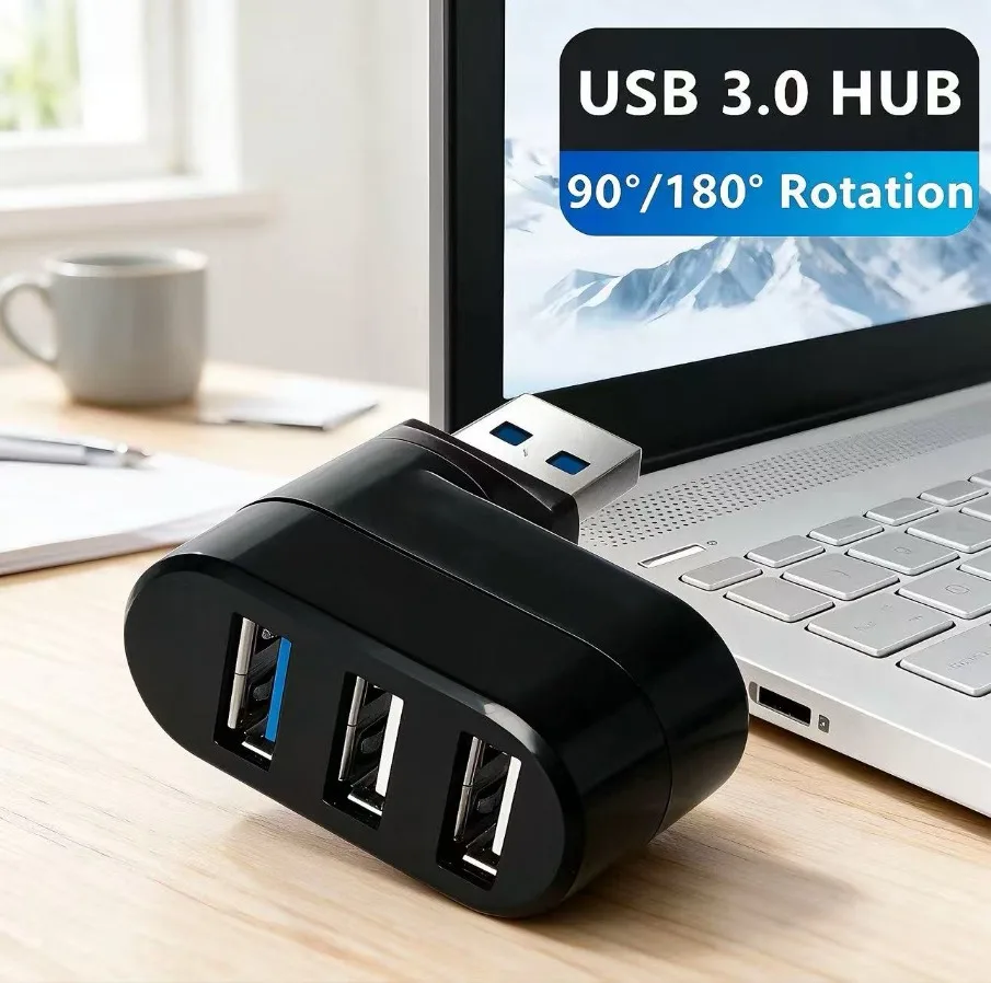 Compact 3-Port USB 3.0 Rotatable Hub & Splitter