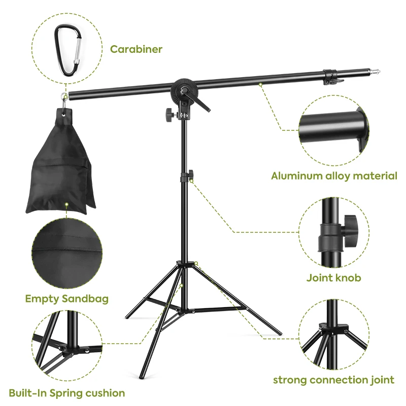 5.2ft Photography Light Stand 2-1in Adjustable Softbox Tripod Stand With 4.5ft Boom Arm And Weight Bag For Photo Studio Light