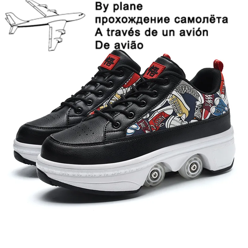 

Sneakers Deformation Roller Skate Shoes Parkour Roller Shoes Sneakers With Four Wheels Running Shoes For Unisex Children Shoes
