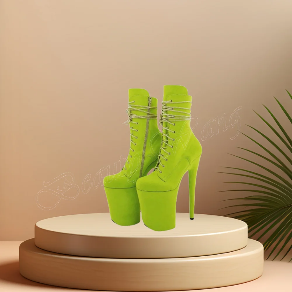 

Green Lace up Platform Boots Spike Heel Cross Tied Side Zipper Spike High Heel Shoes for Women High Heel 2023 Zapatillas Mujer