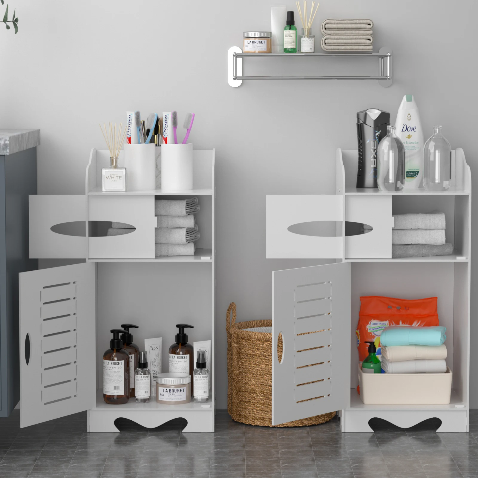 2-Tier PVC Bathroom Cabinet, Freestanding Waterproof Moisture-Proof Storage Unit for Bathroom & Bedroom, Easy Install