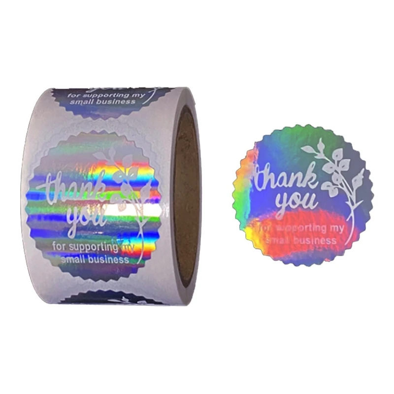 

100-500pcs Rainbow Laser Thank You Stickers 1inch Small Business Stickers Adhesive Labels for Boutiques Wrapping Supplies