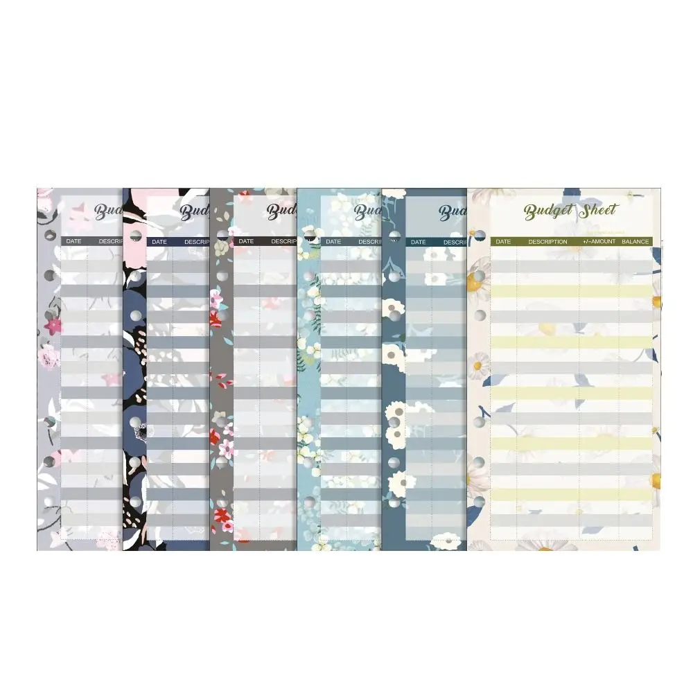 12매 A6 루즈리프 리필 예산지 6공 꽃무늬 지출 추적 리필 바인더 용지 현금 봉투용
