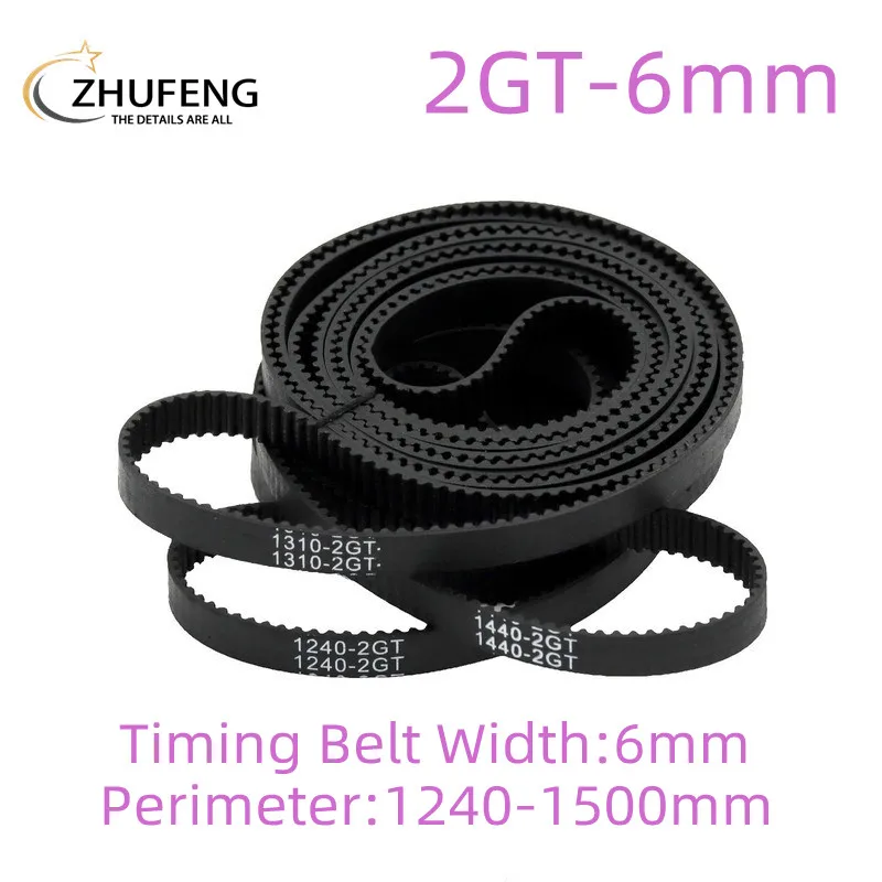 Produktbild von GT2 Closed-Loop Zahnriemen 6mm Breite – 2GT, 2mm Teilung, Neopren Mit Glasfaserkern – 50-154mm Umfang (hier 70mm) – Für 3D-Drucker