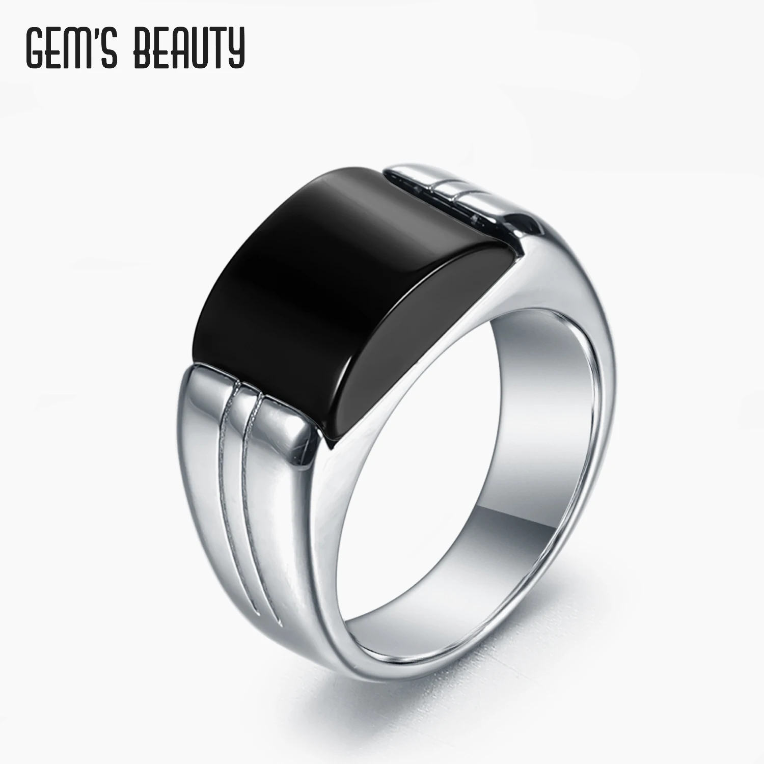 

Gem's Beauty 925 Sterling Silver Graduation Rings Natural 10x14mm Black Onyx Rings For Women Fine Jewelry