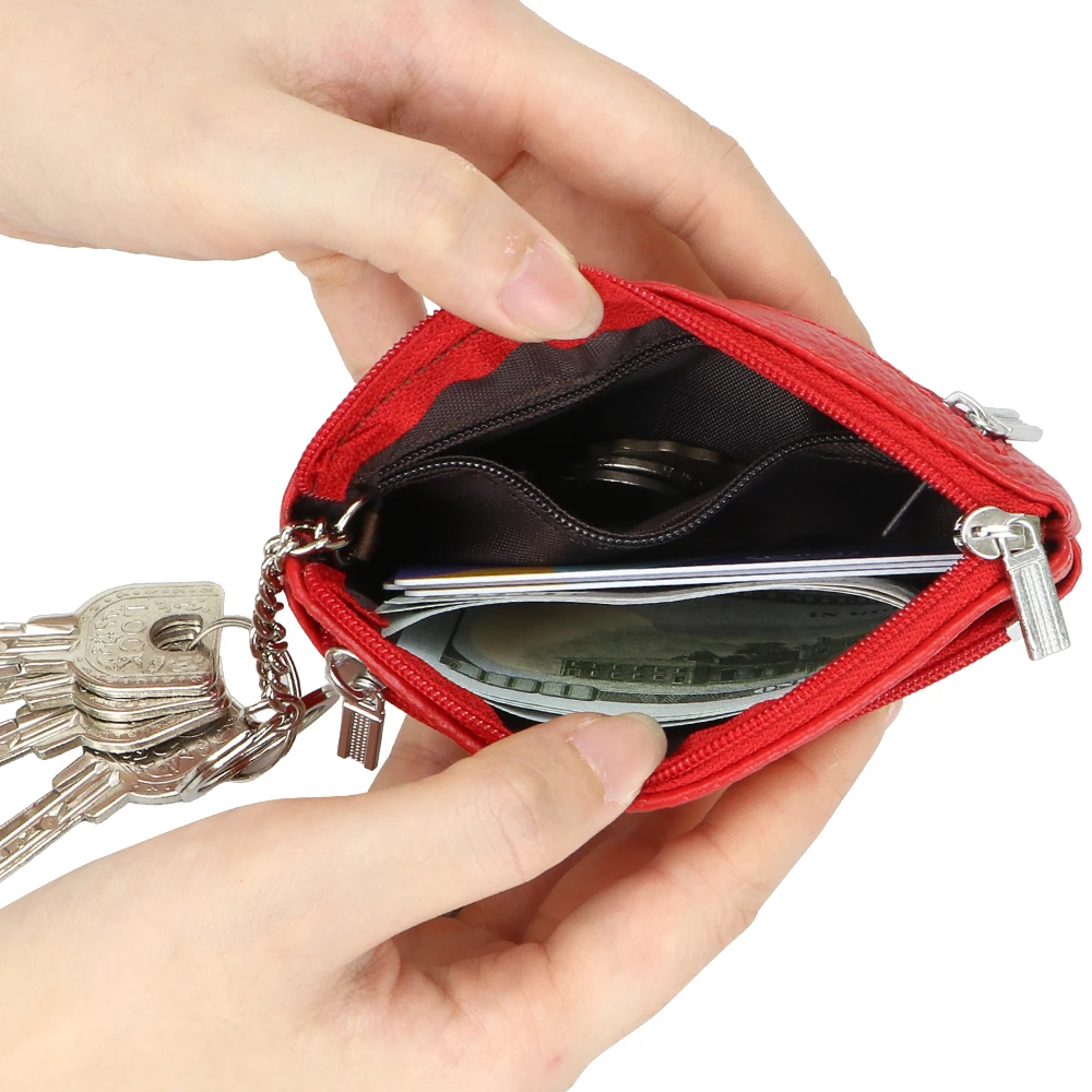 Genuine Leather Coin Purse Minimalist Short Wallet Women's Mini Storage Bag with Keychain 1678