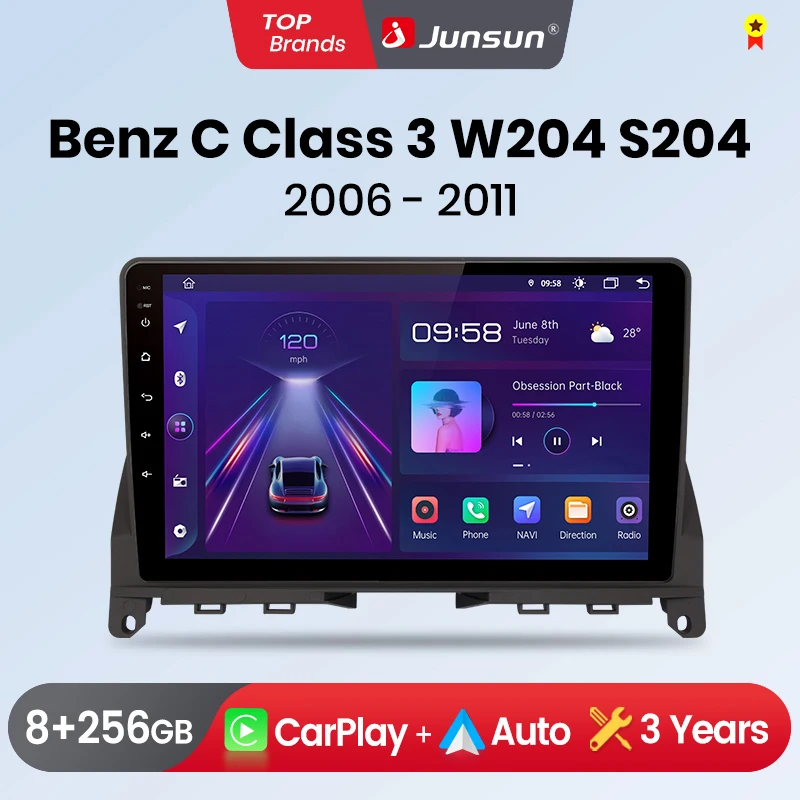 Junsun CarPlay Android Auto Car Radio for Mercedes Benz C Class 3 W204 S204 GPS Intelligent Systems Multimedia