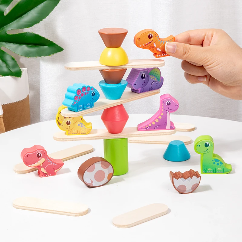 Children's 3D three-dimensional wooden building blocks, dinosaur balance stacking blocks, children's educational toys, holiday g