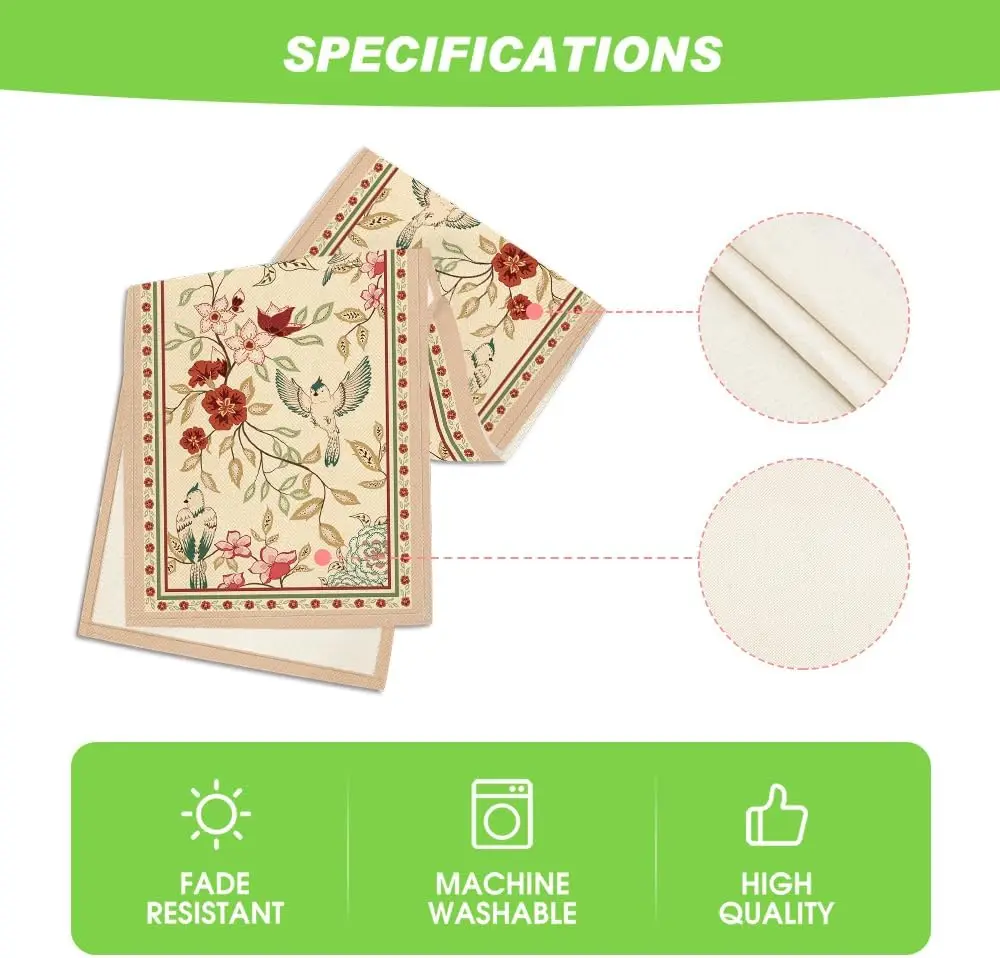 Floral Birds Linen Table Runner 6