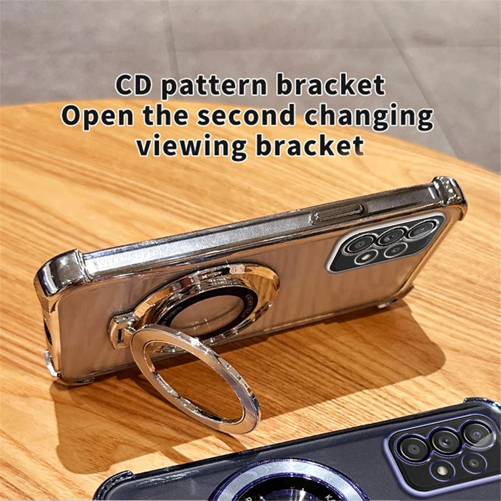 Transparent Magnetic Bracket Shockproof Phone Case with Plating Design