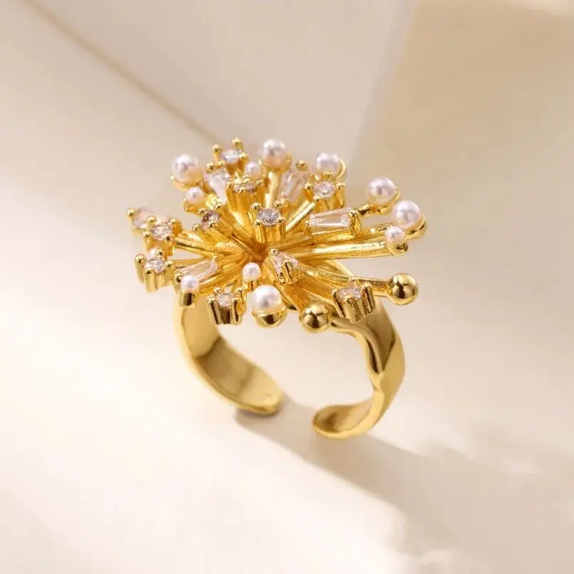 Zircon Snowflake Rings Geometric Opening Finger Ring For Women