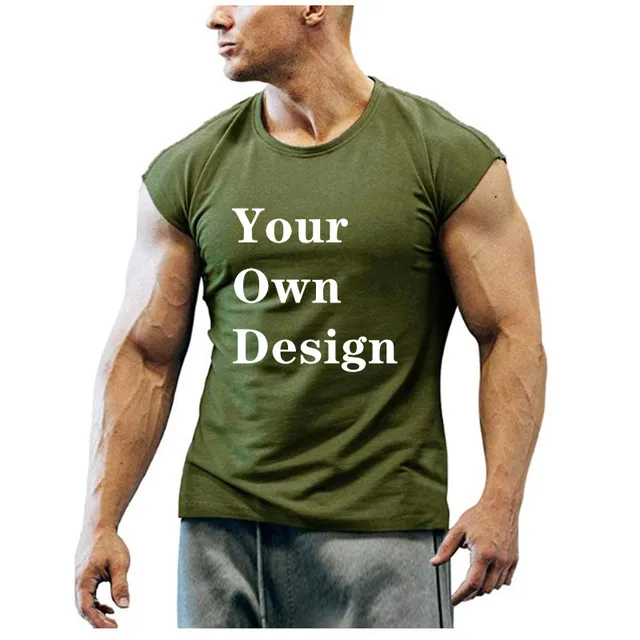 Summer New T-shirt Bodybuilding Muscle Tank Men's O-neck Solid Color Casual Sports Sleeveless Shirt Male Workout Fitness Tops Army Green 1
