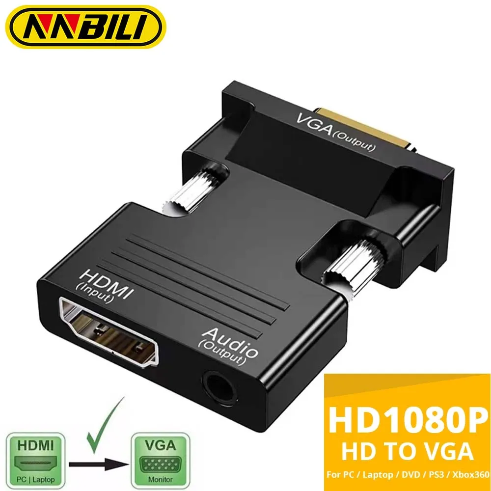 PS4 모니터 프로젝터 PC 노트북 1080P 용 3.5mm 오디오 케이블이있는 VGA 남성 변환기 어댑터에 NNBILI HD..