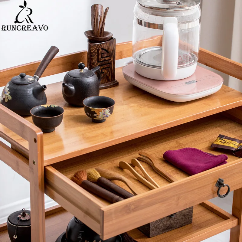Movable Multifunctional Kitchen Stuff Storage Cart Simple Living Room Tea Table Sofa Small Side Table Wooden Home Furniture