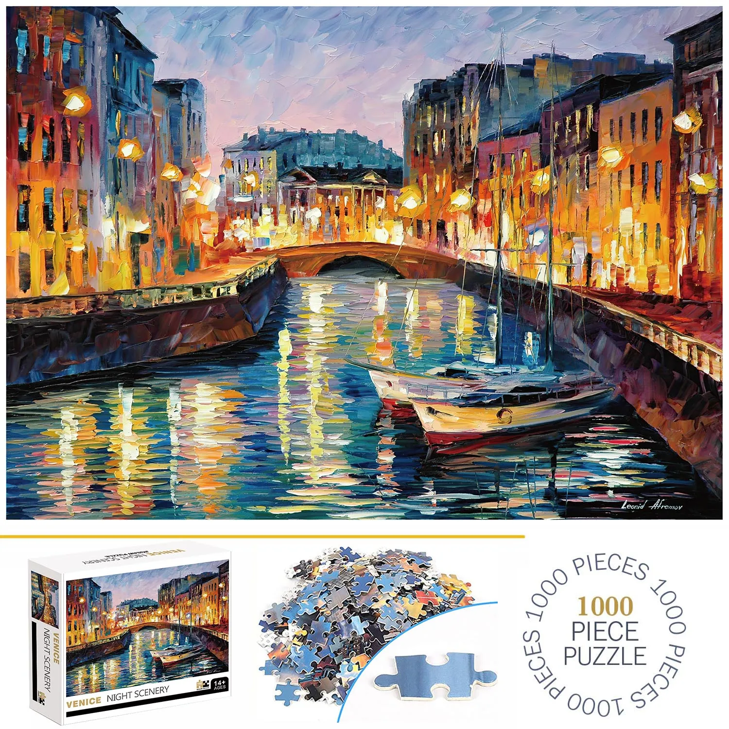 Jigsaw Puzzles 1000 Pieces Venice Night Scenery for Adults Home Decor Games Family Fun Educational Toys for Kids