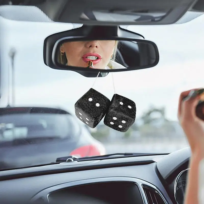 Car Hangable Decoration Fuzzy Dice Auto Rear Mirror Plush Dice Soft Car Charm Interior Ornament Small Decorative for SUV Vehicle