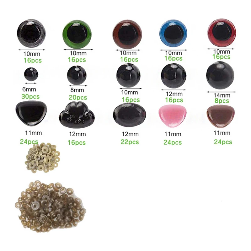 560Pcs Safety Eyes and Noses with Washers for Stuffed Animal Doll Crochet Black Glitter Eyes for Crafts Teddy Bear Making