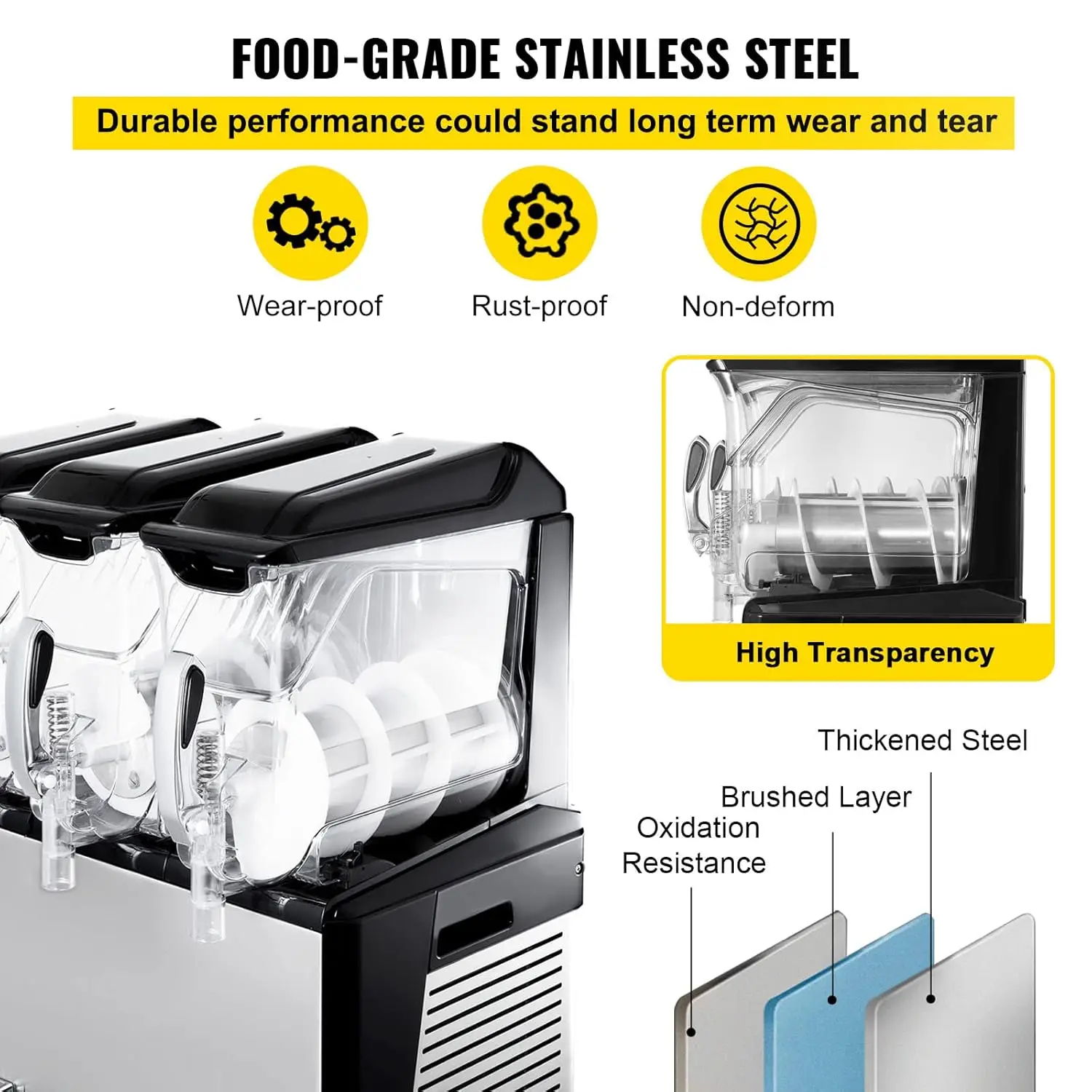 Slushy Machine Triple Bowl Frozen Drink Maker 1250W Automatic Clean Day and Night Modes for Supermarkets Cafes