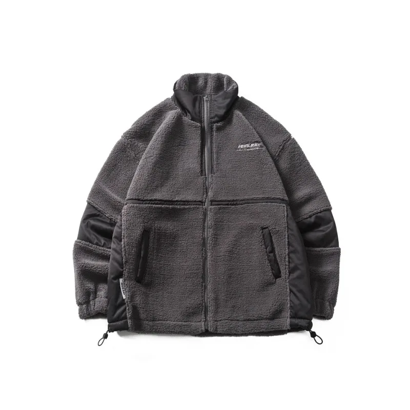 Giacca In Cotone Parka Da Uomo In Pelo Di Agnello Giapponese Stand Up Collar Panel Cappotto Addensato Giacca In Cotone Caldo Cappotto Casual Invernale