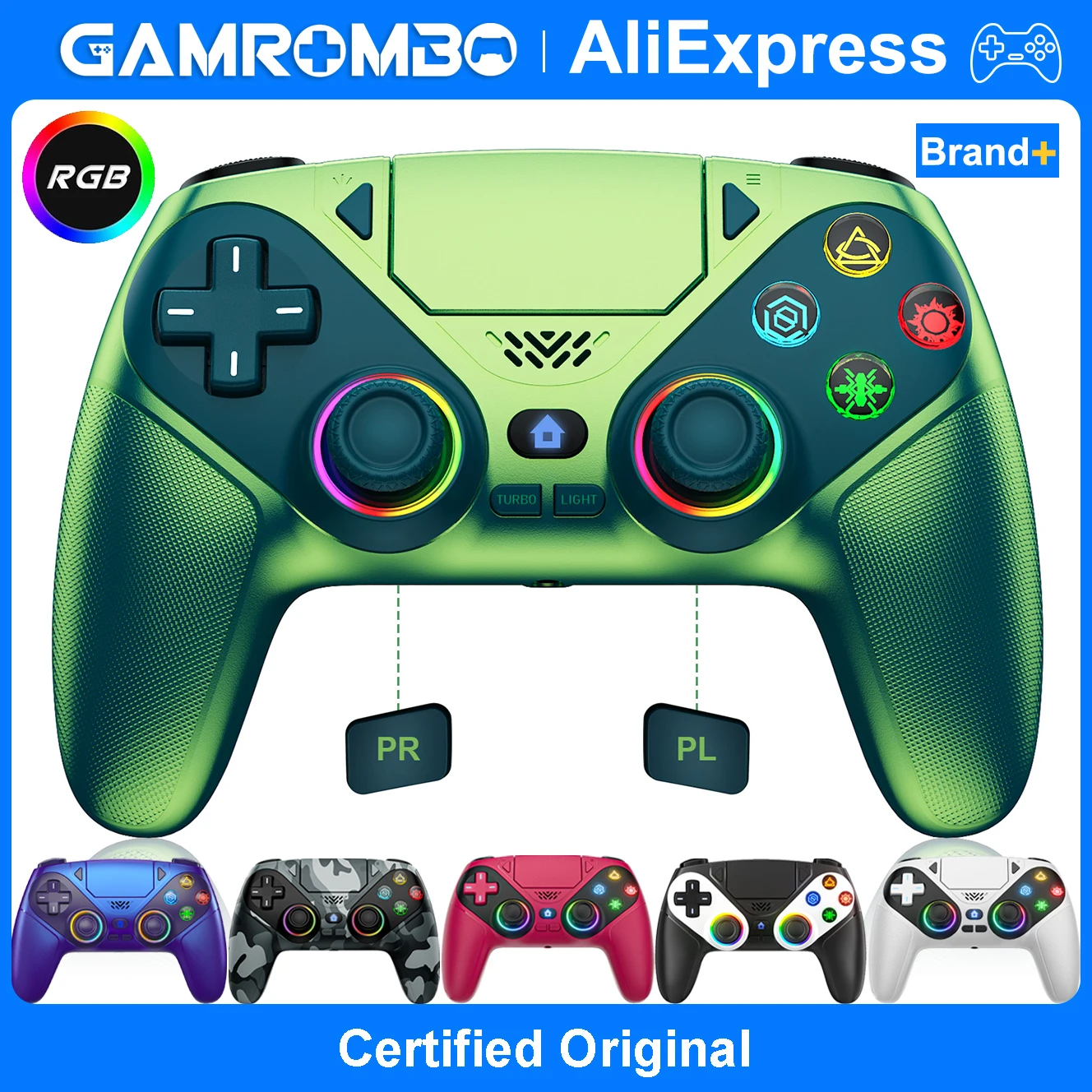 รูปสินค้า จอยเกมไร้สาย RGB สำหรับ PS5/PC ดูอัลไวเบรชั่น โปรแกรมเกมได้