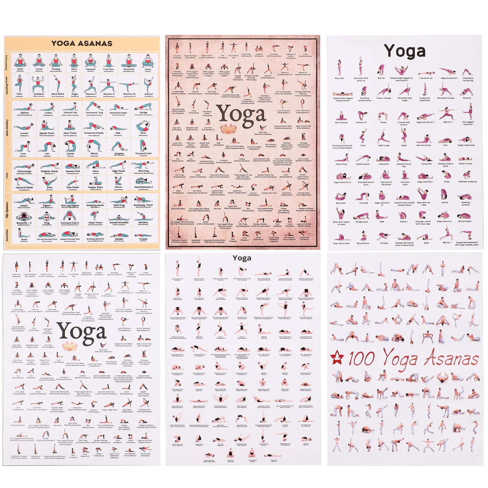 6 Pcs Household Picture Room Workout Posters For Workout Posters For Vintage Stretching Exercise Canvas