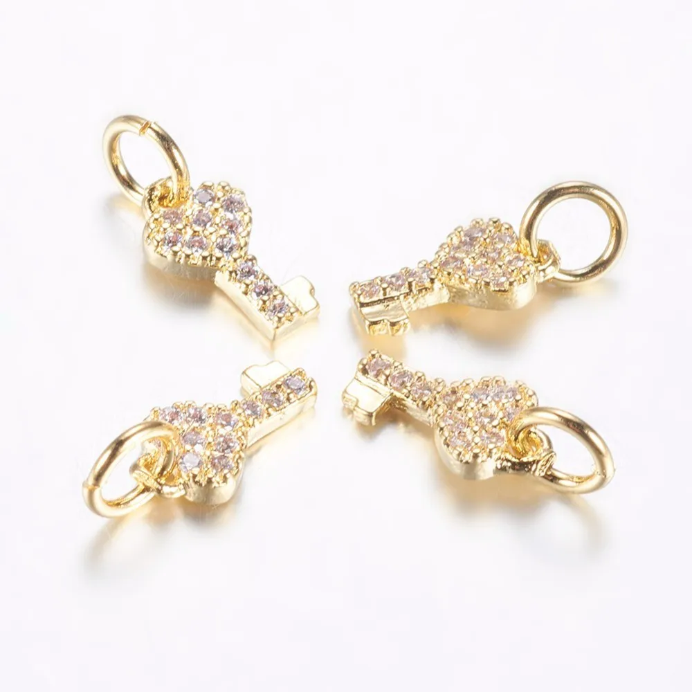 

Long-Lasting Plated Brass Micro Pave Cubic Zirconia Charms Heart Key Real 18K Gold Plated 10x5x1.5mm Hole: 3mm